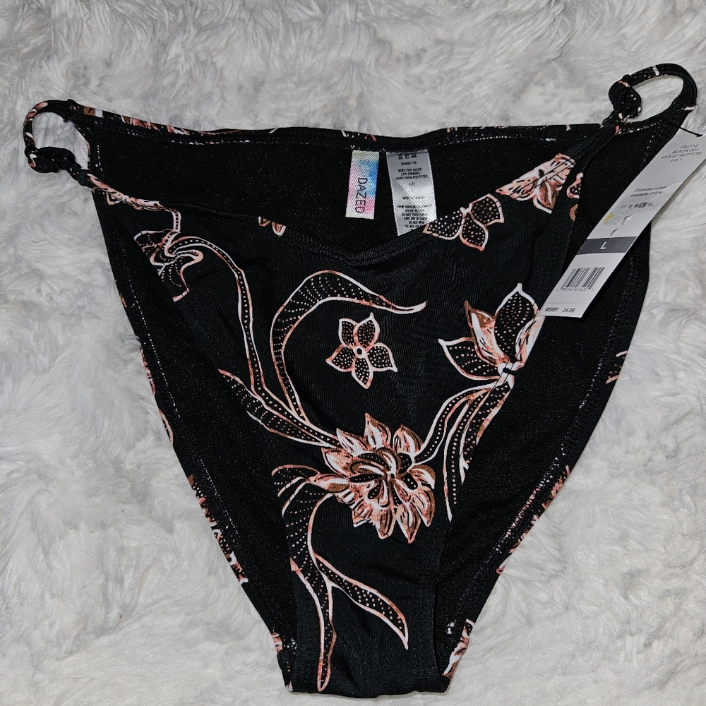 Sundazed Women's Printed Adjustable Strap Bikini Bottoms, Black Violet Large NWT - Picture 3 of 4